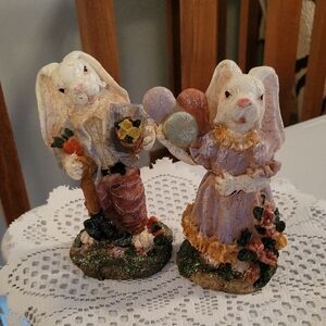 Vintage Resin Victorian Easter Bunny Couple